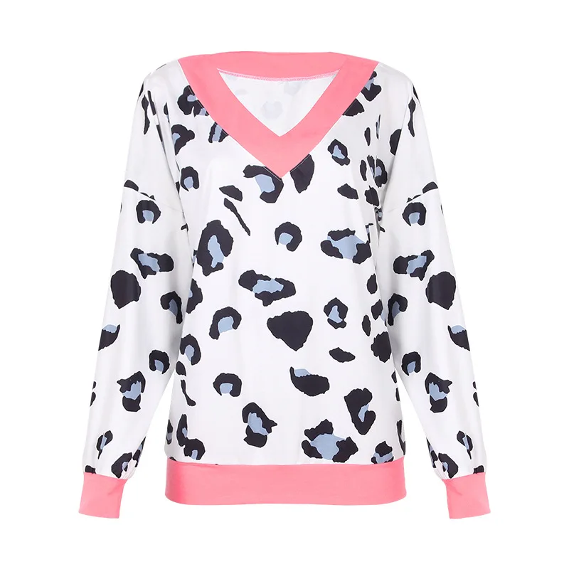 

New Fashion Printed V-neck Long Sleeve Blouse Womens Clothing T Shirt