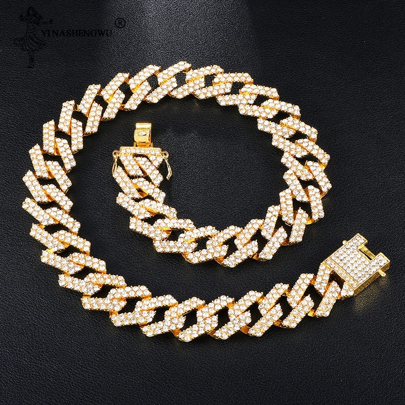 1 компл. 19 мм хип хоп тяжелый полный Iced Out проложили Стразы кубинская цепь CZ Bling