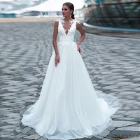 bohemian wedding dress v neck a line boho simple tulle appliques bridal gown vestido de noiva 2020 elegant plus size bride dress