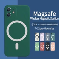 liquid silicone magnetic phone case for iphone 12 13 pro 11 max 11 x xs xr 7 8 plus mini se wireless magsafing soft cover