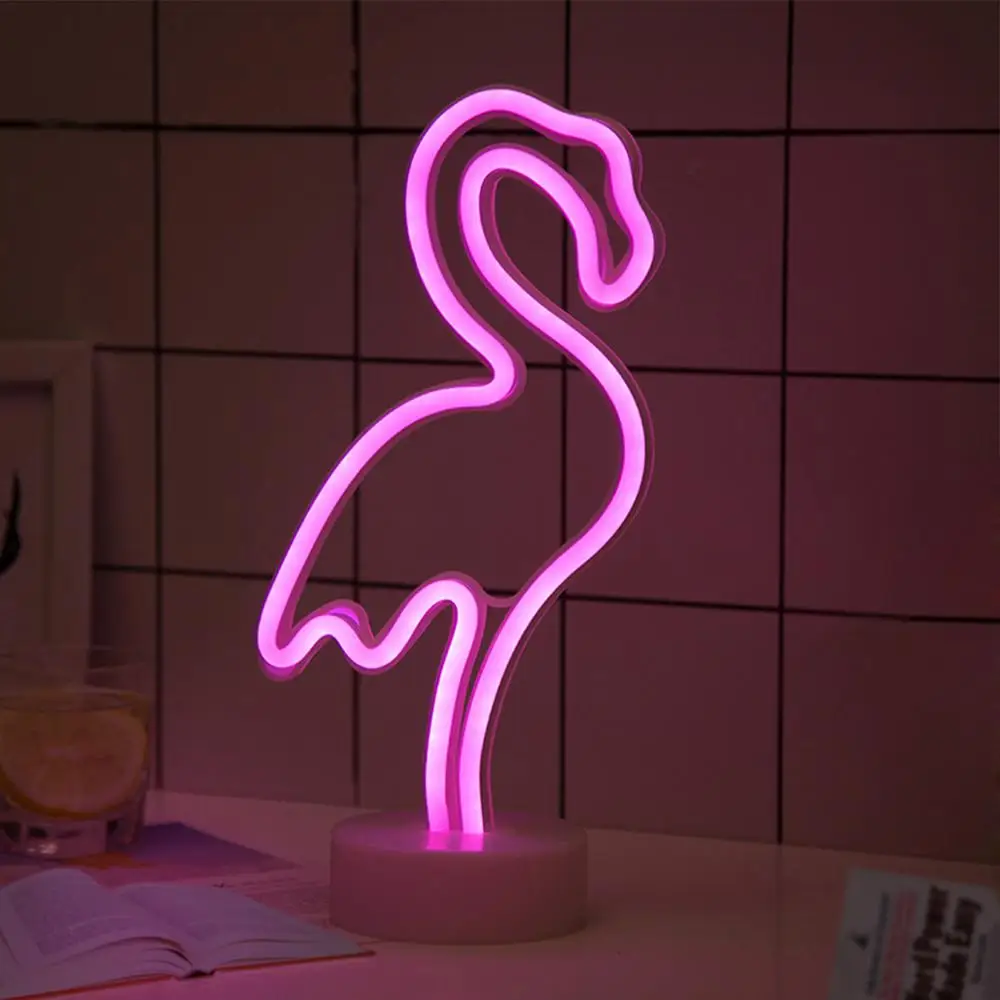 Flamingo Светодиодный неоновый светильник с изображением фламинго, единорога, кактуса, USB, на Рождество, вечерние, свадебные украшения, детские подарки, декор для комнаты, домашний декор, неоновая лампа - Испускаемый цвет: Flamingo