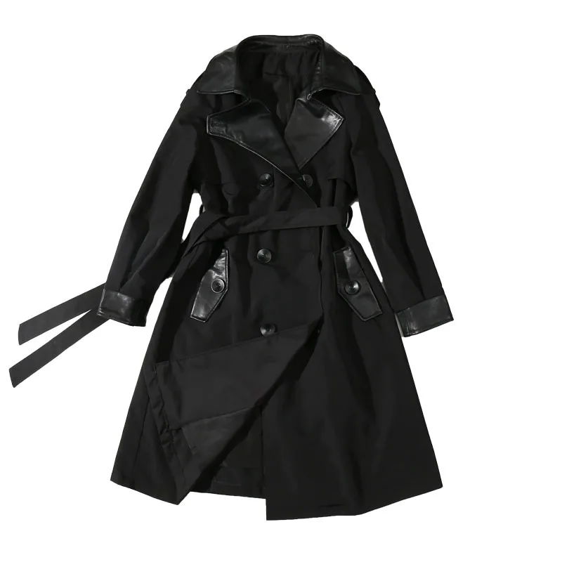 Женская длинная куртка из натуральной овечьей кожи с поясом|Кожаные куртки| |