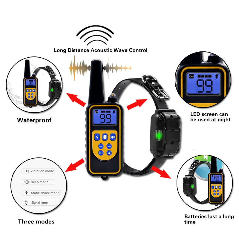 Ошейник для дрессировки собак с дистанционным управлением 800 м электронный
