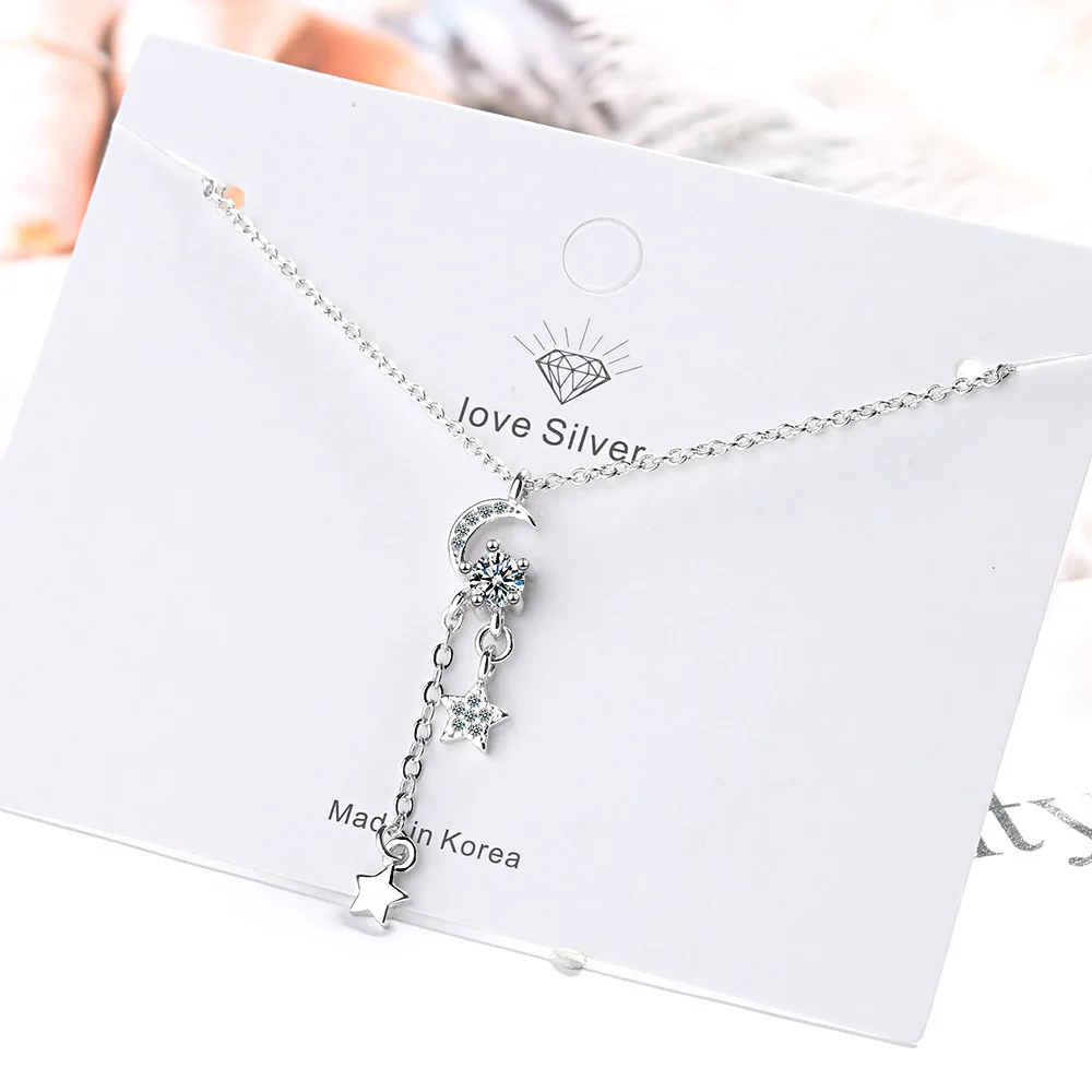 

New Luxury 925 Sterling Silver Star Moon Tassels Pendant Choker Necklace For Women Wedding Fine Jewelry Party Gifts