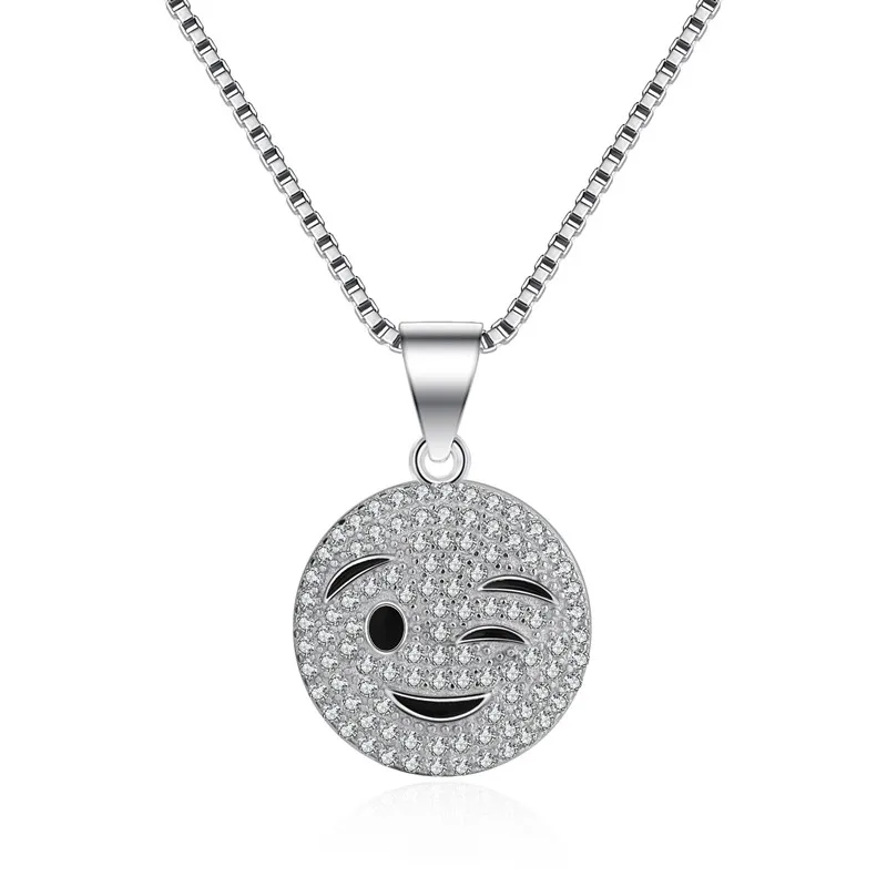 

Buyee Female Necklace Shiny Full Zircon Face Expression 925 Sterling Silver Unique Pendant Necklace for Women Rock Punk Jewelry