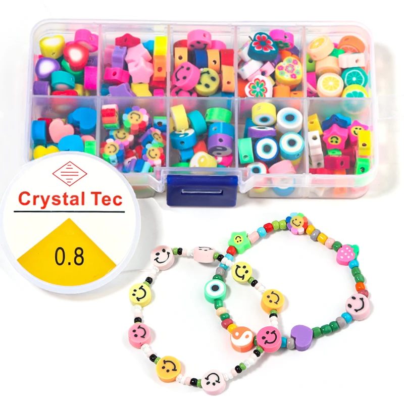 

200pcs 10 Style Mixed Color Smiley Face Beads Polymer Clay Beads Loose Spacer Beads For Jewelry Making DIY Bracelet Accessories