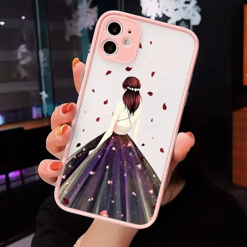 

Dress wedding girl Phone Cases Matte Transparent for iPhone 7 8 11 12 s mini pro X XS XR MAX Plus cover funda
