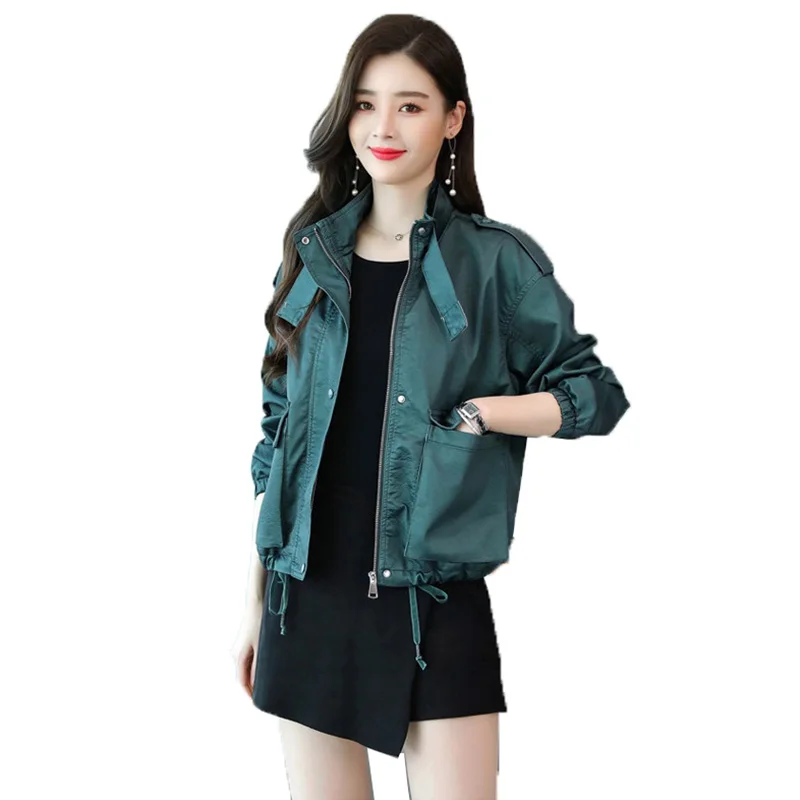 

High Quality Leather Jackets for Women Green Black PU Leather Spring Autumn Women's Coat Jacket Fashion Motorcycle Clothing K323