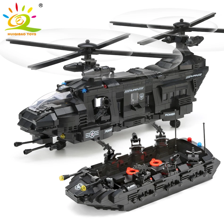 HUIQIBAO 1351 шт. Военная команда SWAT Армейские фигуры Самолет Конструктор Город Транспорт Самолетный Самолет Кирпичи Детский подарок.