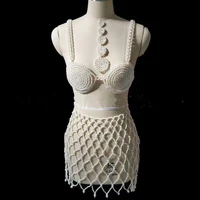 sexy pearl woven handmade waist chain necklace earrings set pearl bikini bohemian dress performance accessories for women jewelr