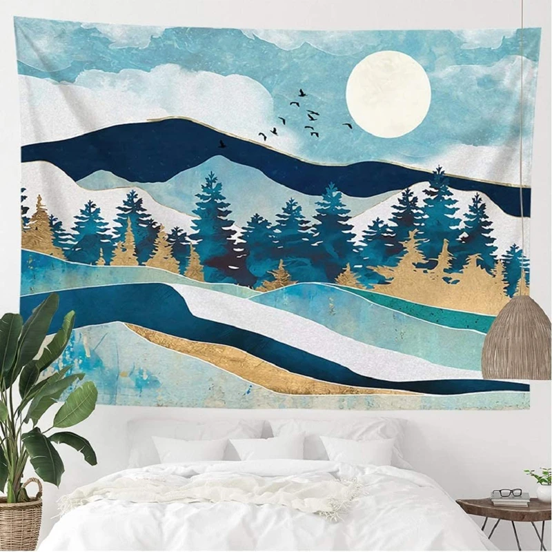 

Sunset Mountain Landscape Tapestry Wall Hanging, Nature Tree Forest Theme Sunrise Tapestries for Home Dorm Living Room Bedroom