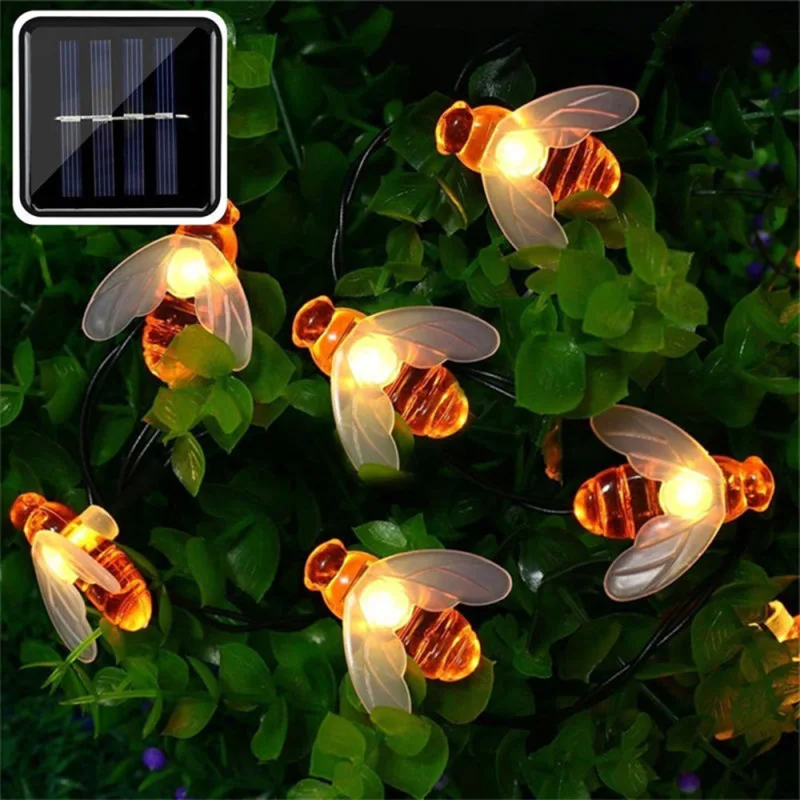 20 шт. светодиодный солнечный свет пчелы 5 м Рождественские огни мигающие на