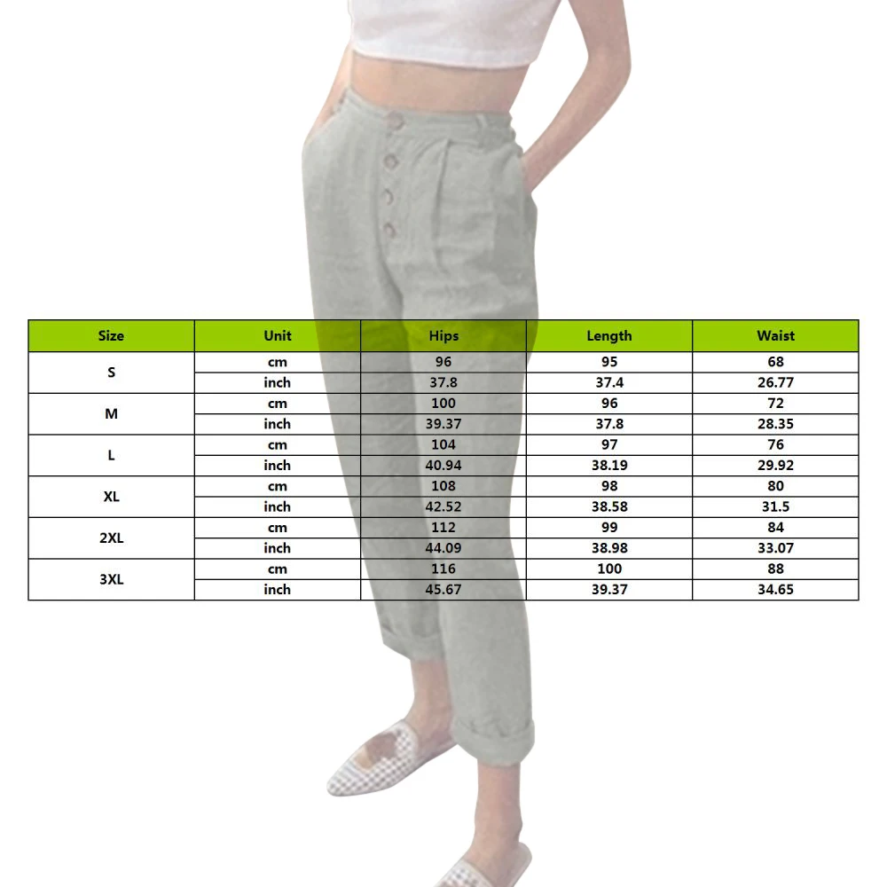 

Women Pants Ladies Solid Color Pocket Buttons Casual All-match Pencil Pants Plus Size S-3XL Spring Summer Straight Slim Trousers