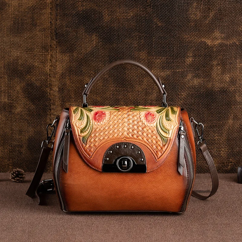New Retro Leather Handbags Embossed Hand-Cleaned Color Portable Diagonally Across The First Layer Of Cowhide Fashion Bag