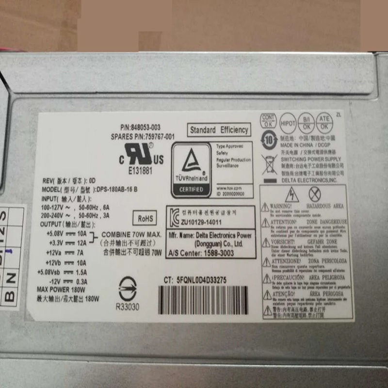 Новый оригинальный блок питания для HP Pavilion 510 P010 PRODESK 400 G3 MICROTOWER 180 Вт DPS 180AB 16B