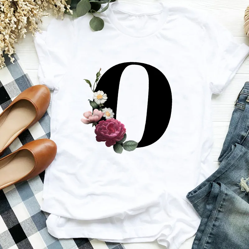 

Women Lady Floral 90s Styloe Letter Q Trend Fashion Print Ladies T Tee Womens Shirt Clothes Tshirt Female Top Graphic T-shirt