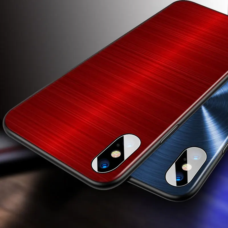 

Red Blue Brushed Metal For Apple iPhone 12 11 Pro Max mini XS Max XR X 8 7 6 6S Plus 5S SE 2020 Soft Black Phone Case