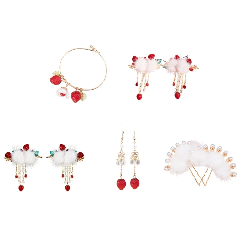 

2022 trend Girl Hair Clips Strawberry Tassel Hairpin Festive Hanfu Hair Clips Chinese Style