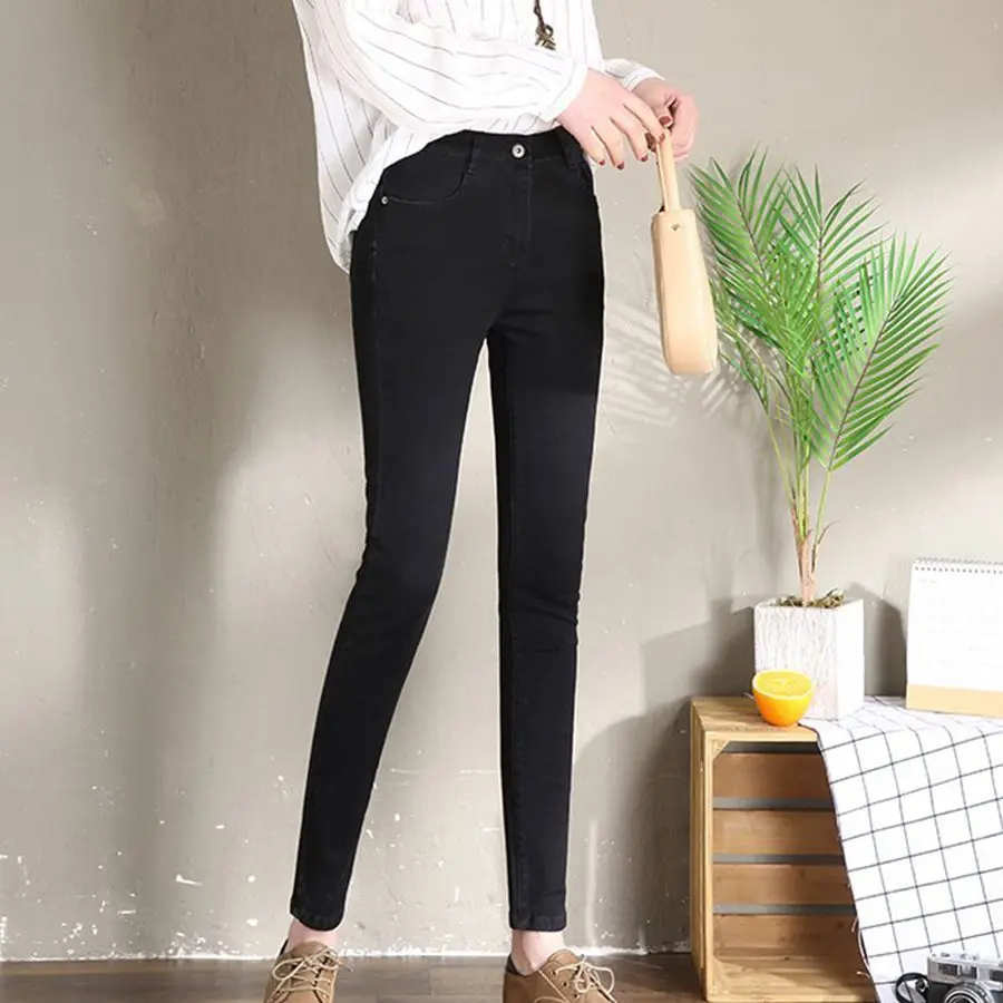 

Stretch Skinny Slim Jeans Spring Summer Women Casual High Waist Solid Color Pencil Pants Jeans A723
