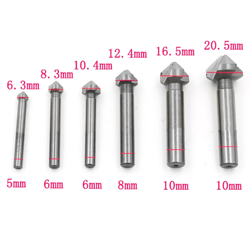 6pcs Multifunctional Milling Cutter 90 Degree Round Shank Three Flutes Chamfering Bit Household Tools Suitable For Wood Panel |