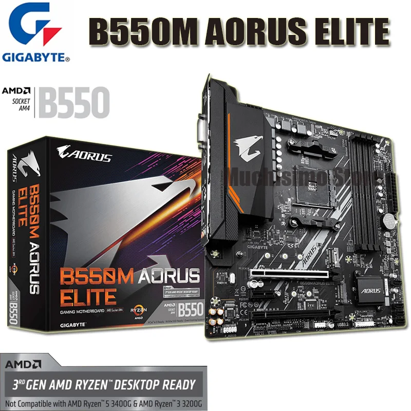 Kaufen Buchse AM4 Gigabyte B550M AORUS ELITE Motherboard PCI-E 4,0 DDR4 4733(O.C.)MHz Desktop B550 Placa-Mãe AM4 128GB M.2 Micro ATX