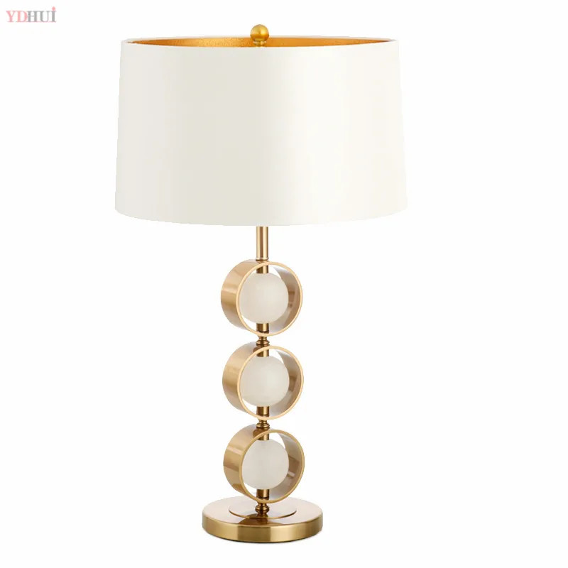 

Modern Table Lamp With Fabric Lampshade LED Lamparas de mesa Golden Metal Desk Light E27 Hotel Lighting