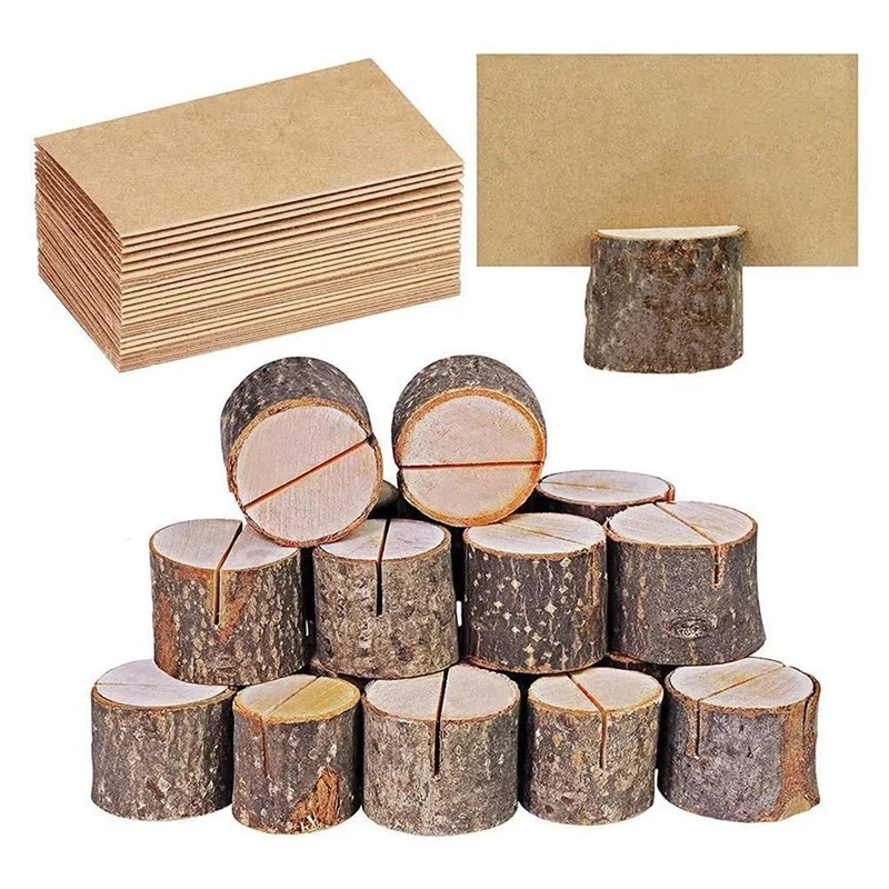 

Place Card Holders, Rustic Real Wood with Wooden Bark Table Card Holder, Number Photo Stand Place Name Memo Card Holder