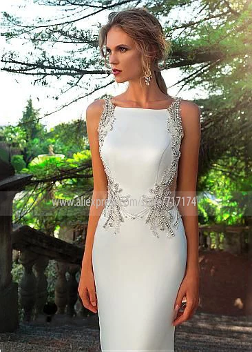 Luxury Crystal Beading Mermaid Long Wedding Dress Illusion Tulle Back Sweep Train Floor Length Bridal vestido de noiva | Свадьбы и