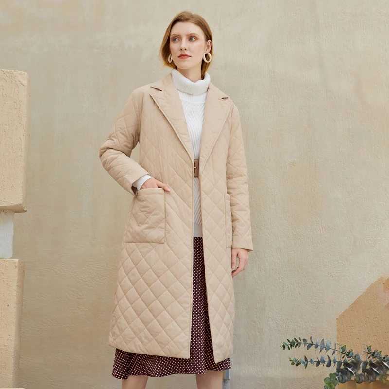 

Women's suit collar mid-length over-the-knee cotton padded warm jacket