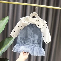 2pcs baby girl suspender skirt suit new childrens spring and autumn clothes girl shirt dress 2 piece set