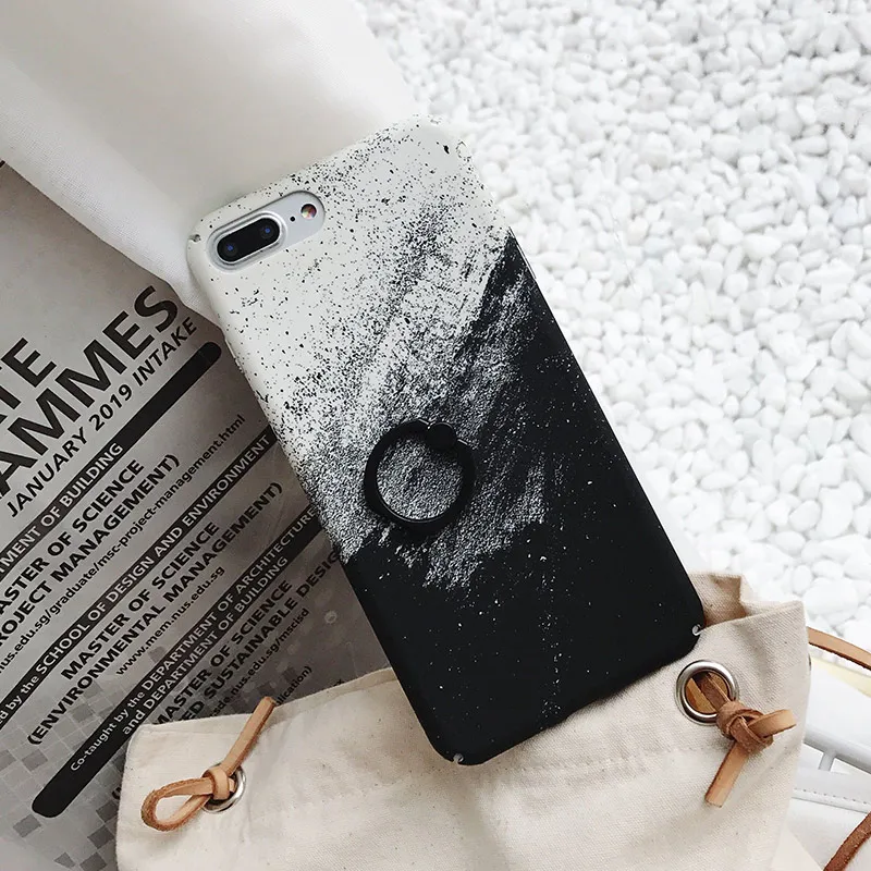 IK68-OShaHua SoCouple чехол с кольцом для iphone X 11 Pro Max чехол для iphone XR Xs max 7 8 6 6s plus растительный лист узор накладка держатель для телефона - Цвет: IK68-OShaHua