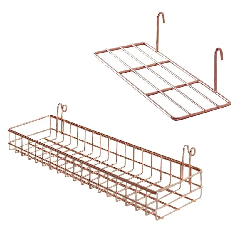 

2Pcs/set Grid Panel Wall Shelf Basket with Hook Bookshelf Display Storage Rack Organizer Hanging Tray