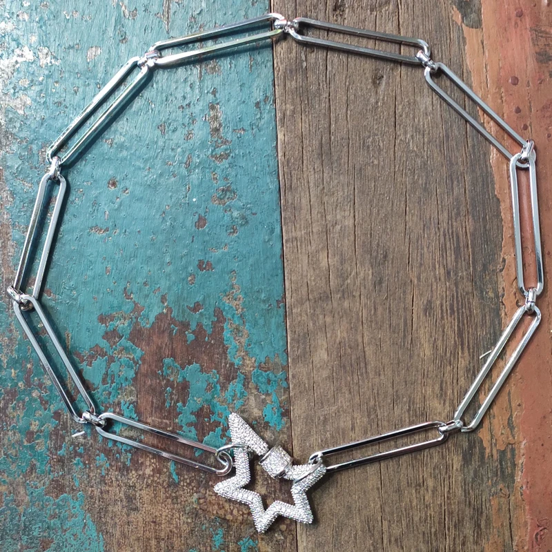 Женский кулон в виде пентаграммы чокер с прямоугольной толстой цепочкой ручной