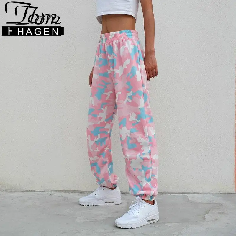 Брюки женские камуфляжные спортивные штаны мешковатые джоггеры с завышенной