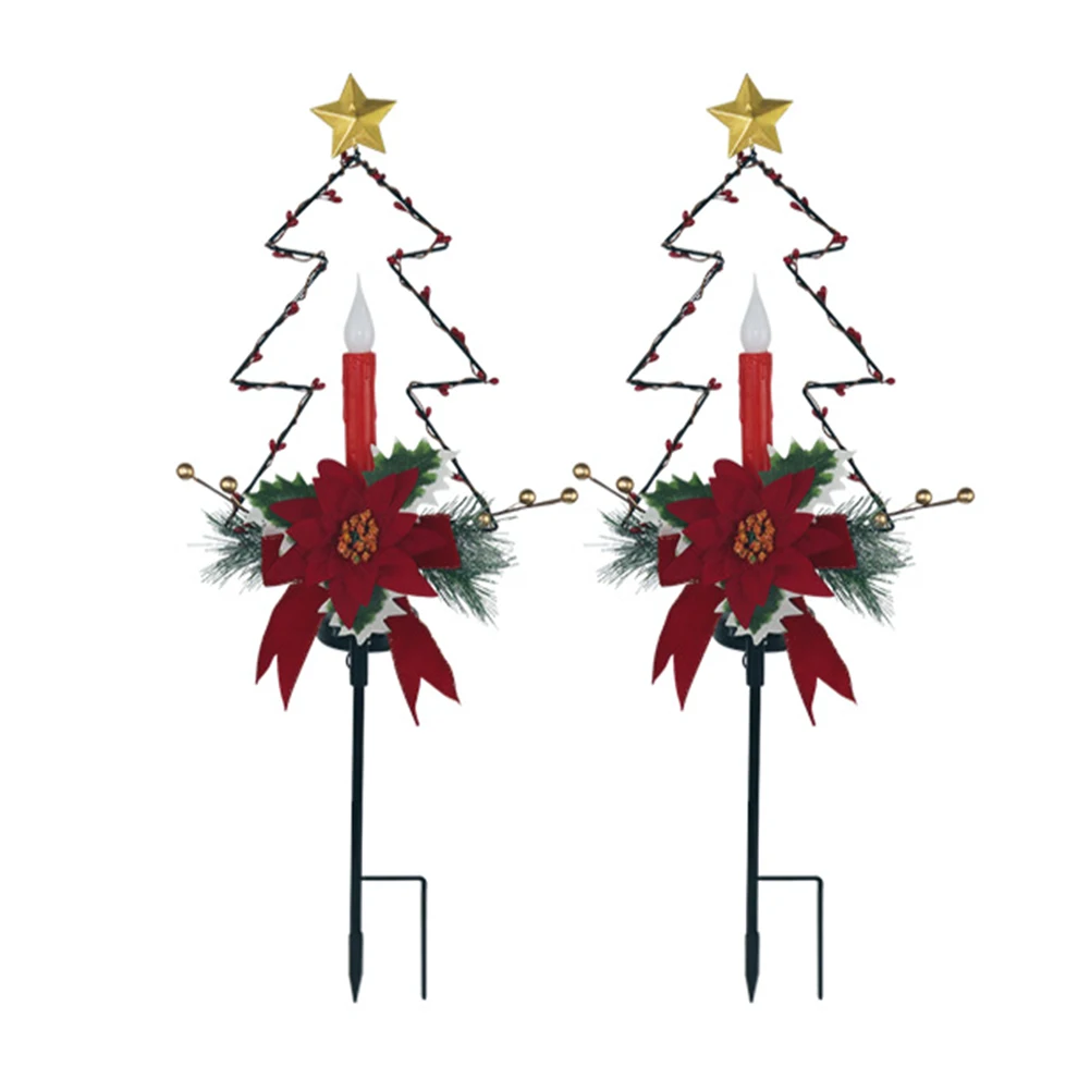 

2pcs Solar Christmas Tree Candle Lamp Outdoor Courtyard Path Holiday Light