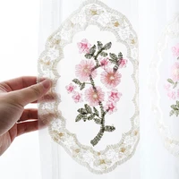 embroidered floal tulle window curtains for living room korean pink lace voile sheer curtains for bedroom kitchen drapes panels