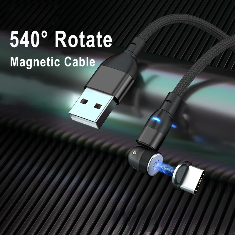 

540° Rotate Magnetic Type-C USB Cable For Samsung A32 A52 A72 A12 5G Xiaomi Redmi Note 10S 10 9 8 Pro USB C Phone Charger Cable