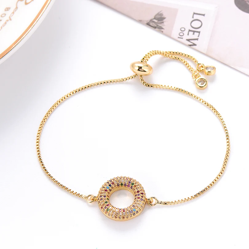 Pipitree Fashion Full Micro Cubic Zirconia Round Circle Bracelet Wedding Bridal Slider Chain Charm Bracelets for Women Jewelry | Украшения