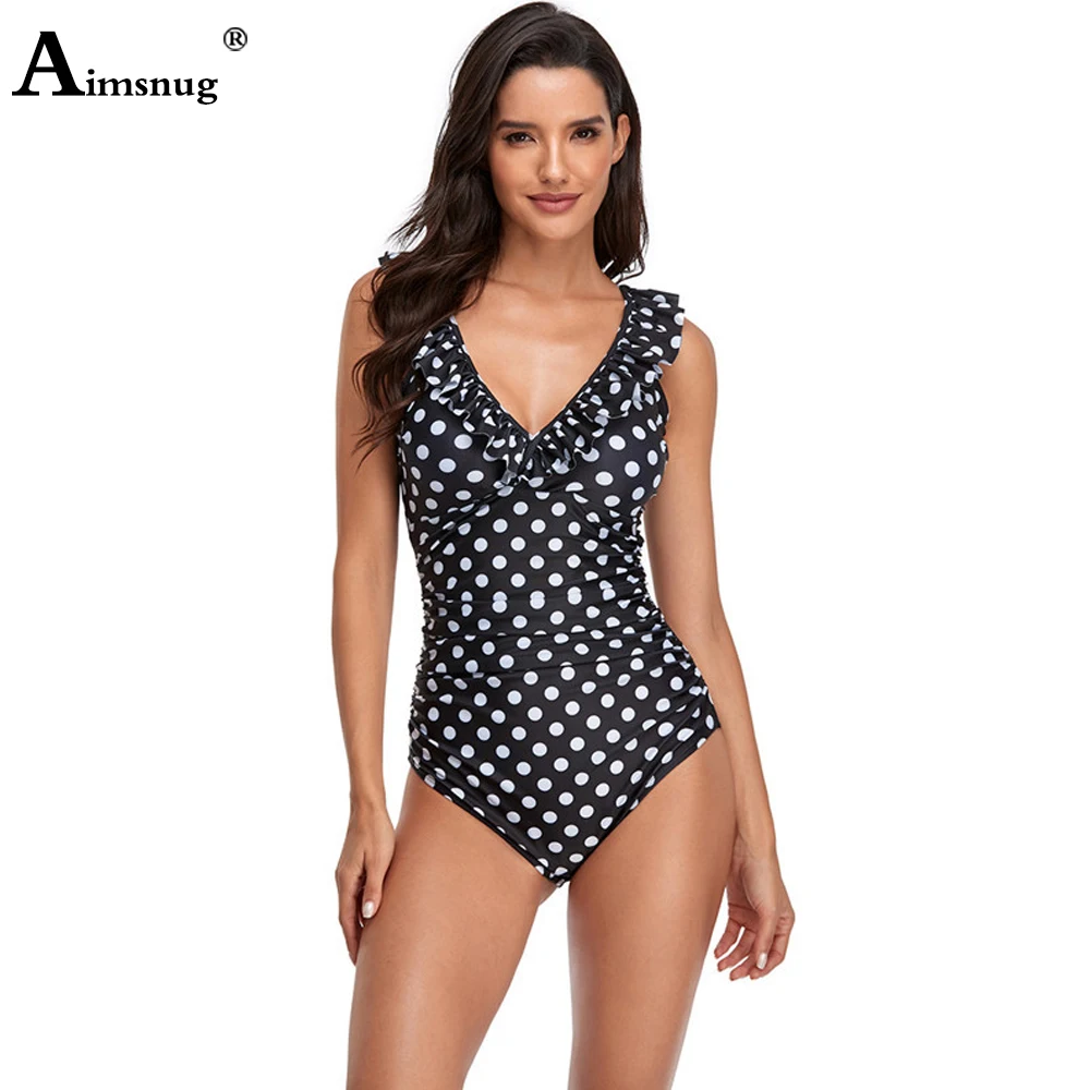 

Women Sexy Ruffles Swimwear 2021 Fashion Dot One Piece Swimsuit High Cut Monokini Bathing Suit Female Onesie Beachwear