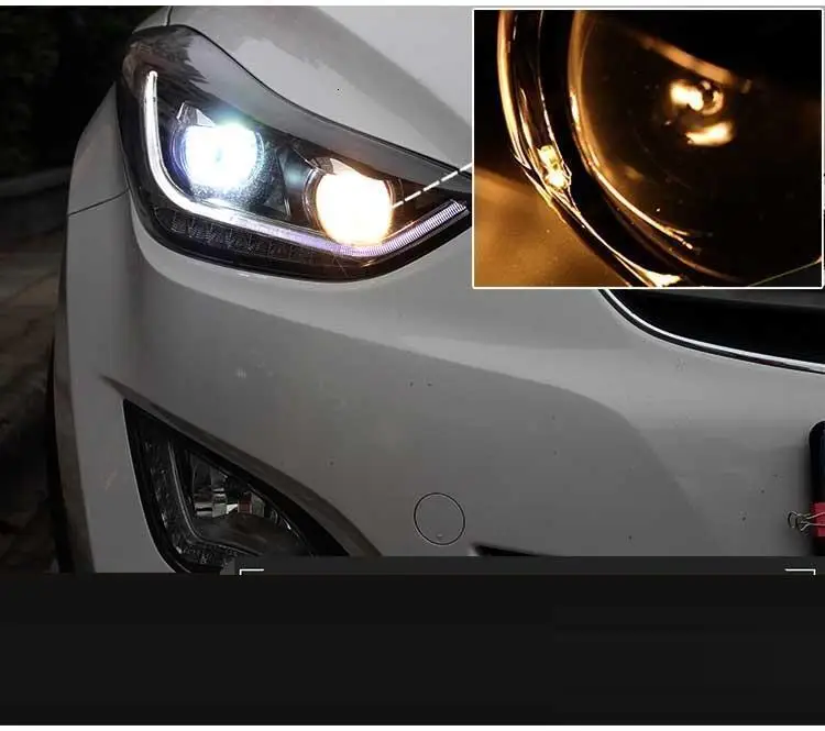 Drl Automovil автозапчасти Cob Стайлинг светодиодные дневные ходовые боковые поворотники фары автомобильные фары в сборе для hyundai Elantra