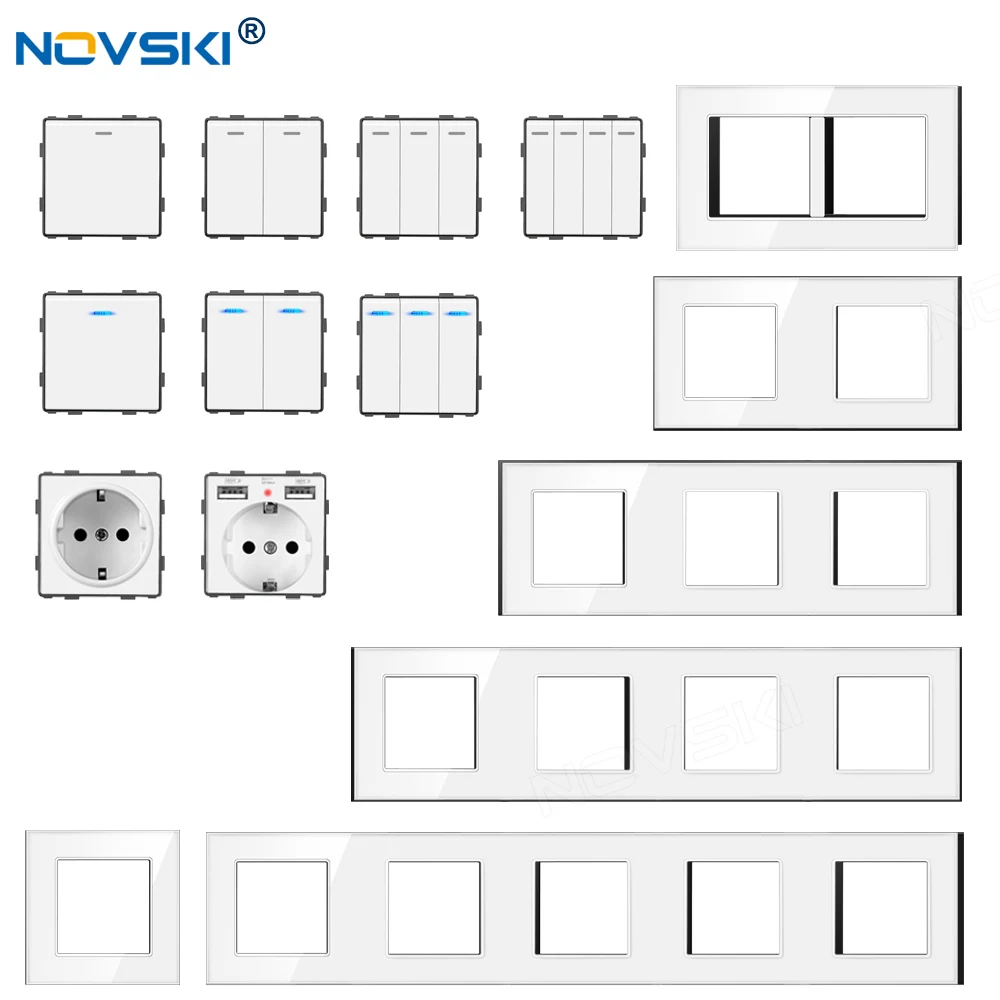 DIY ЕС розетка кулисный переключатель белая стеклянная рамка Бесплатная сборка