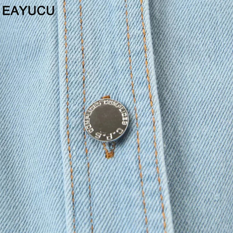 

EAYUCU Casual summer women short denim dress chic turn down collar bow puff sleeve female A line dress buttons streetwear ED155