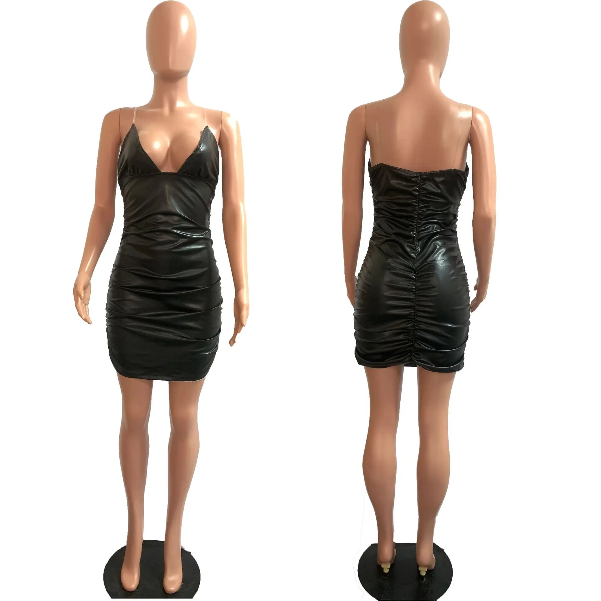 

Women Spaghetti Strap Plunge V-neck Sleeveless Bodycon Mini Dress Sexy Party Club Short Dress