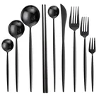 Набор столовых приборов из ложки и столовая вилка столовых приборов, черного цвета, из нержавеющей стали, с золотистым покрытием, для посудомоечной машины