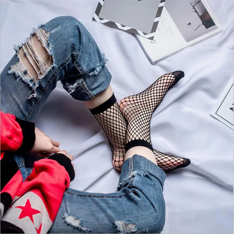 LJCUIYAO Summer Sexy Retro Lace Floral Mesh Women Girl Socks Elastic Fashion Lady Soft Short Female Crystal Hollow Sock | Женская одежда