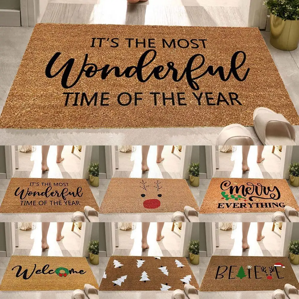 

60*40cm Christmas Flannel Anti-slip Fluffy Floor Mat Year Home Navidad Gift 2022 Holiday Xmas New Decor Noel Or Carpet U4V6