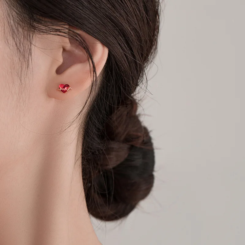 

925 Sterling Silver Crystal Heart Statement Stud Earring For Women Party Jewelry Pendientes Accessories eh1394