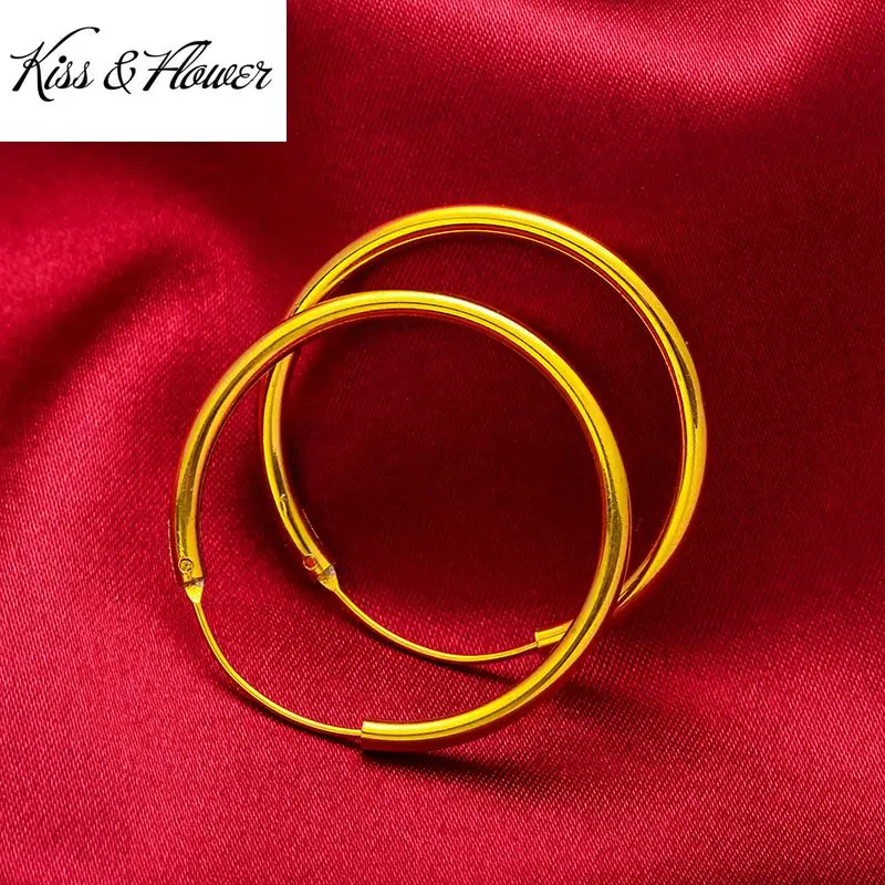 

KISS&FLOWER ER13 Fine Jewelry Wholesale Fashion Woman Girl Birthday Wedding Gift 20/30mm Anti-Allergic 24KT Gold Hoop Earrings