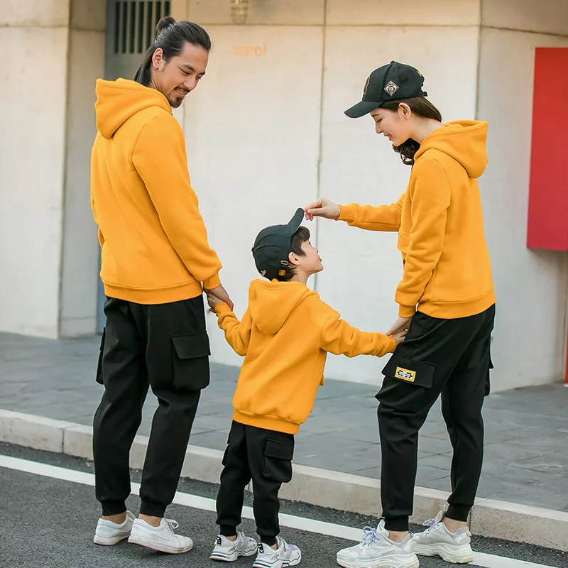 Зима 2019 одежда для отца рубашки толстовки с капюшоном папы сына и мини Одинаковая