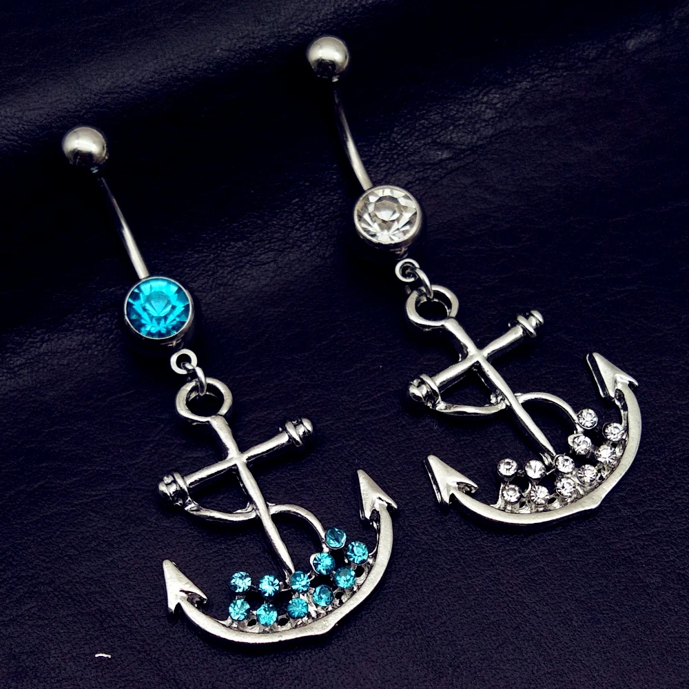 Высокое качество медицинской стали с украшением в виде кристаллов якорь со